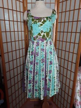 "Isaac Mizrahi"  Mint and Purple Floral Midi Dress